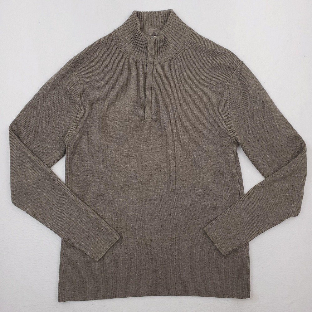 Peter Millar Sweater Mens L Green Merino Wool Quarter Zip Pullover Mock Neck